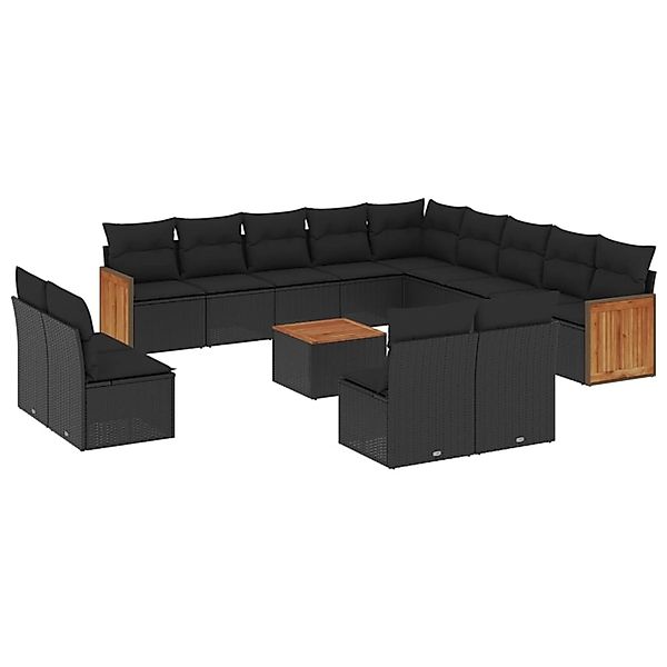 vidaXL 14-Tlg Garten-Sofagarnitur mit Kissen Schwarz Poly Rattan 3228169 günstig online kaufen