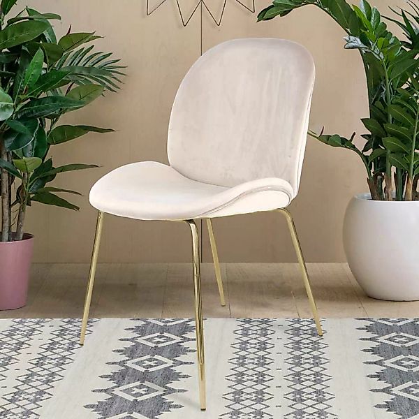 Samt Stühle in Beige Metallgestell in Messingfarben (2er Set) günstig online kaufen