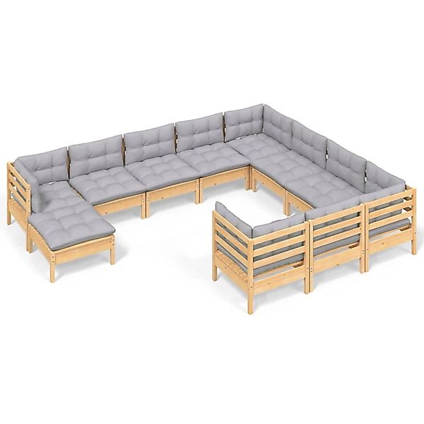 vidaXL 11-Tlg Garten-Lounge-Set mit Grauen Kissen Kiefernholz 3097042 günstig online kaufen