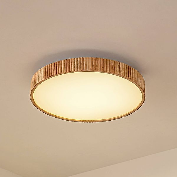 Lindby LED-Deckenleuchte Velua, weiß/holz hell, CCT, Ø 50 cm günstig online kaufen