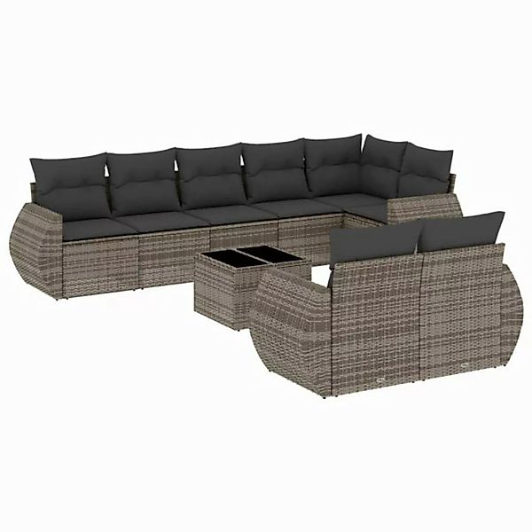 vidaXL Sofaelement 9-tlg. Garten-Sofagarnitur mit Kissen Grau Poly Rattan ( günstig online kaufen