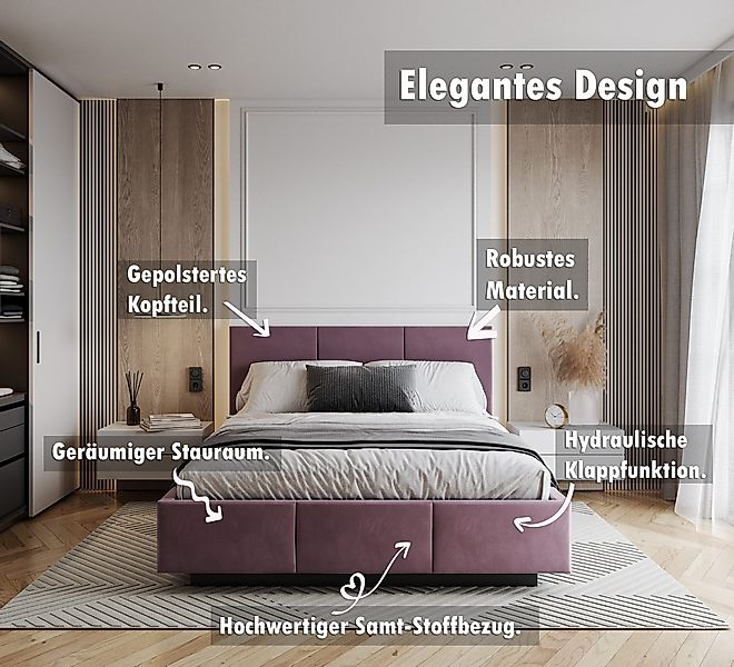 FDM Polsterbett Stauraumbett aus Velours 90x200, günstig online kaufen