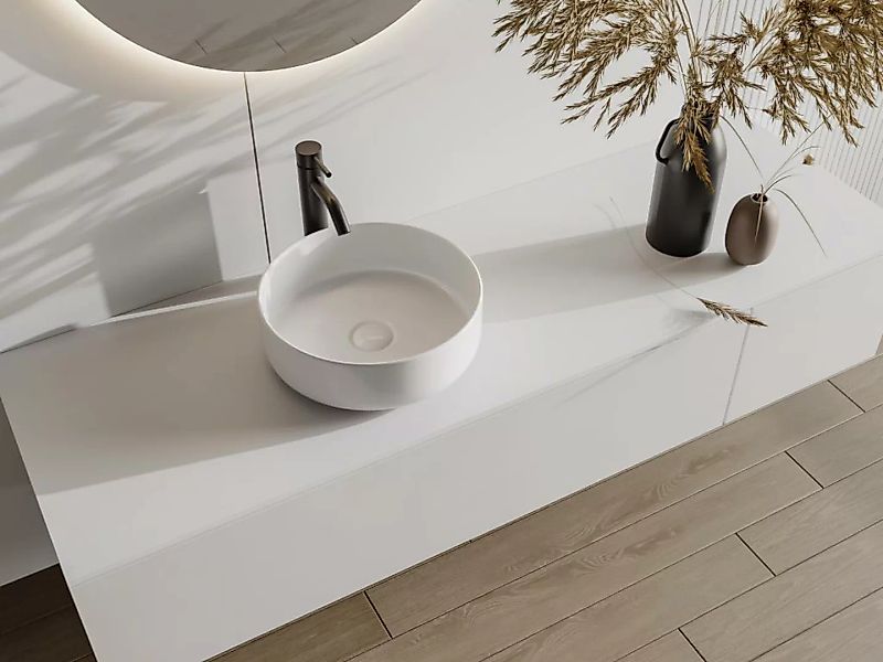 Aufsatzwaschbecken rund - Keramik - Weiß glänzend - 36 cm - LENISO II günstig online kaufen