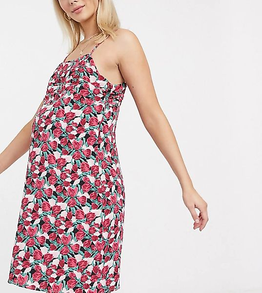 Fashion Union – Maternity – Minikleid mit eckigem Ausschnitt und Tulpenprin günstig online kaufen