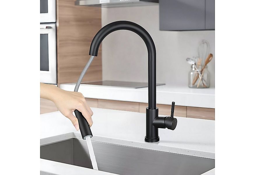 Nettlife Küchenarmatur Ausziehbar Schwarz Wasserhahn Küche Spültischarmatur günstig online kaufen