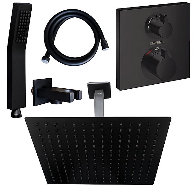 Hansgrohe und Jowi Duscharmatur Ecostat Square Thermostat Schwarz Regendusc günstig online kaufen