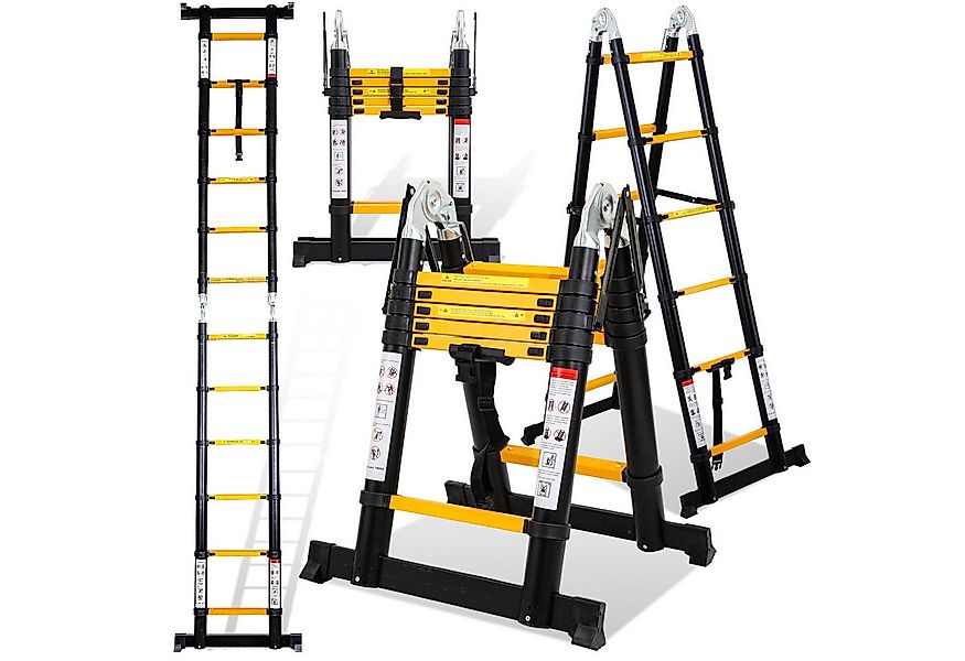 Clanmacy Teleskopleiter Teleskopleiter Alu 1.9+1.9m mit Rädern Anlegeleiter günstig online kaufen