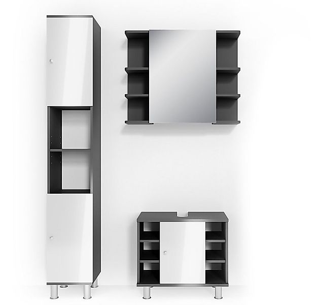 Vicco Badmöbel-Set Fynn, Anthrazit/Weiß Hochglanz, 3 Teile, mit Hochschrank günstig online kaufen