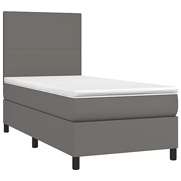 vidaXL Boxspringbett, Boxbett mit Matratze & LED Grau 100x200 cm Kunstleder günstig online kaufen