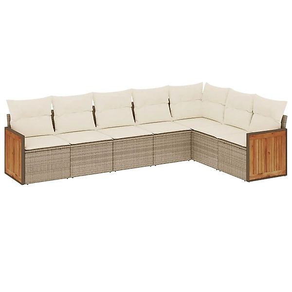 vidaXL 7-Tlg Garten-Sofagarnitur mit Kissen Beige Poly Rattan 3260112 günstig online kaufen