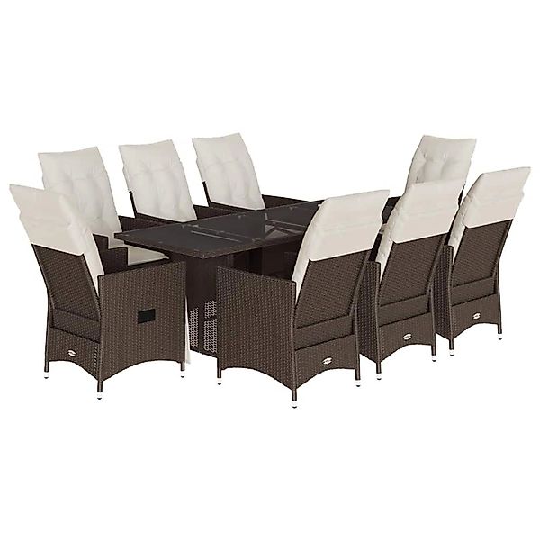 vidaXL 9-Tlg Garten-Essgruppe mit Kissen Braun Poly Rattan 3276778 günstig online kaufen