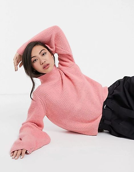 In Wear – Portman – Gerippter Pullover aus Wollmischung mit Rollkragen-Rosa günstig online kaufen