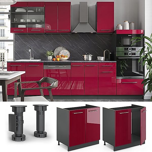 Vicco Spülenunterschrank Fame-Line, Bordeaux Hochglanz/Anthrazit, 80 cm, AP günstig online kaufen