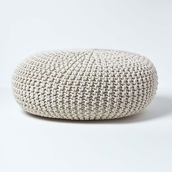 Homescapes Pouf Großer Strickpouf 100% Baumwolle, günstig online kaufen