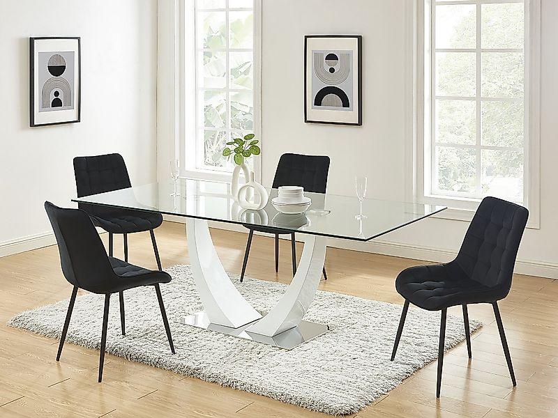 Polsterstuhl 6er-Set - Samt & schwarzes Metall - Schwarz - OLLUA günstig online kaufen