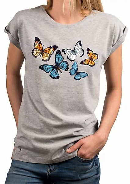 MAKAYA Print-Shirt Damen Kurzarm Baumwolle Schmetterling Butterfly Aufdruck günstig online kaufen