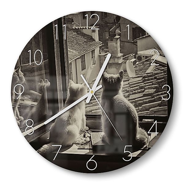 DEQORI Wanduhr 'Katzen auf Fensterbrett' (Glas günstig online kaufen
