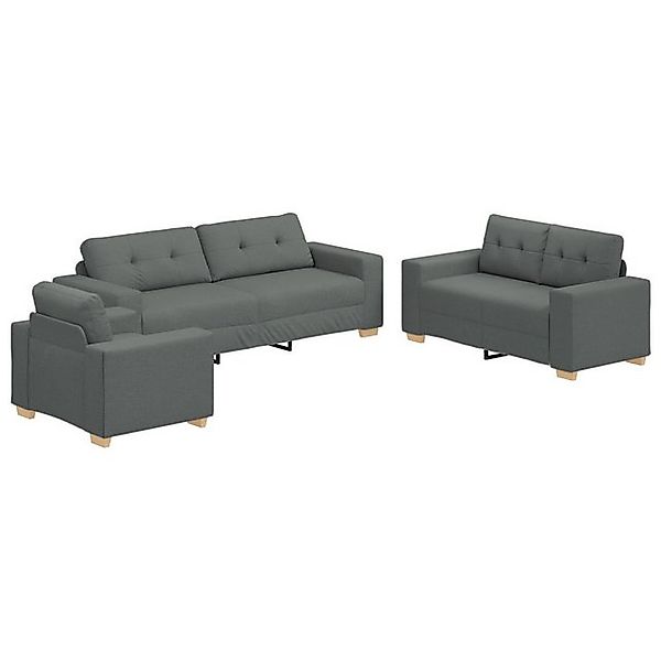 vidaXL Sofa 3-tlg. Sofagarnitur mit Kissen Dunkelgrau Stoff, 3 Teile günstig online kaufen