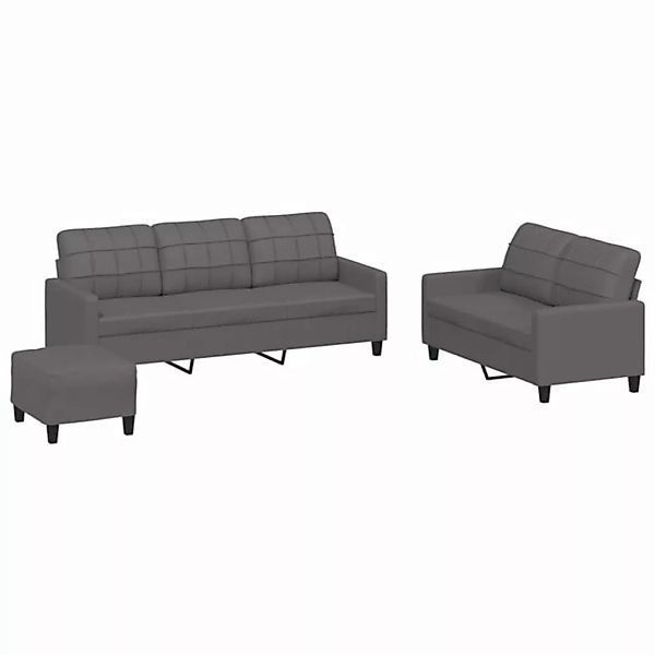 vidaXL Sofa 3-tlg. Sofagarnitur mit Kissen Grau Kunstleder günstig online kaufen