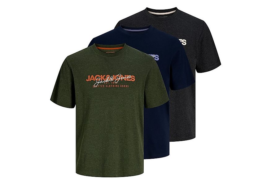 Jack & Jones T-Shirt 3er Pack Alvis Tee SS Crew Neck mit großem Print auf d günstig online kaufen