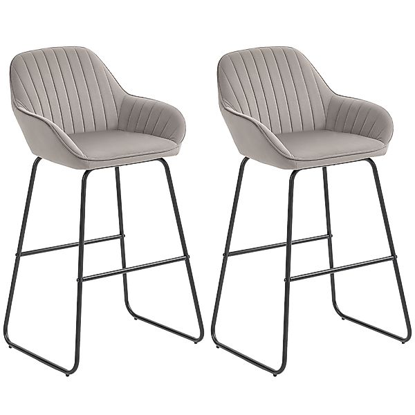 HOMCOM Barhocker 2er Set, Gepolstert Barstuhl mit Fußstütze, Lehne, Samtopt günstig online kaufen