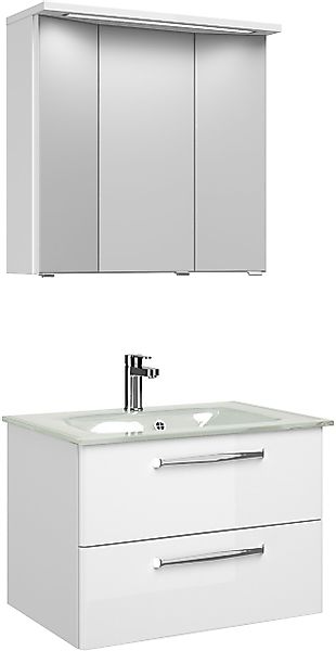 Saphir Badmöbel-Set »Trentino 2-teilig Glas-Waschtisch mit LED-Spiegelschra günstig online kaufen