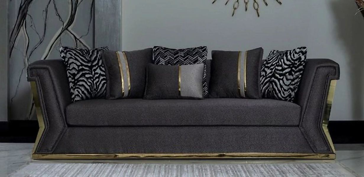 Casa Padrino Sofa Luxus Sofa Dunkelgrau / Gold - Elegantes Wohnzimmer Sofa günstig online kaufen