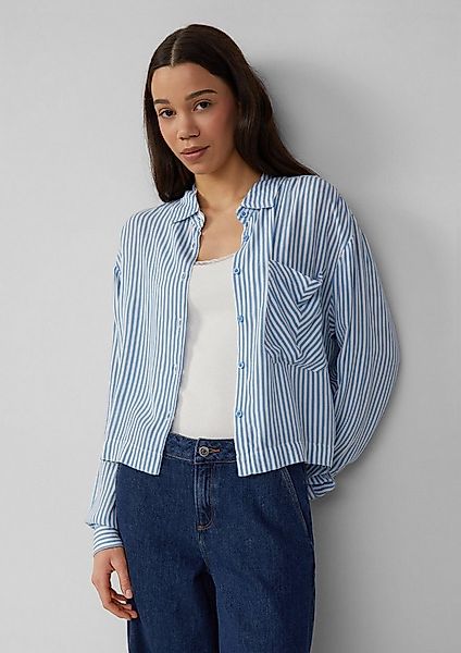 QS Langarmbluse Bluse Verkürzte Streifenbluse mit aufgesetzter Tasche günstig online kaufen