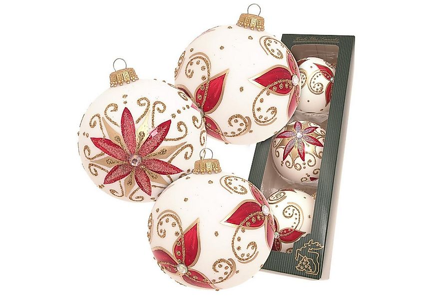 Krebs Glas Lauscha Weihnachtsbaumkugel 3er Set - Weihnachtsstern in Edel We günstig online kaufen