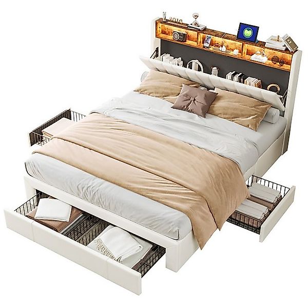 FUROKOY Polsterbett Doppelbett,Funktionsbett Stauraumbett mit LED-Licht, günstig online kaufen