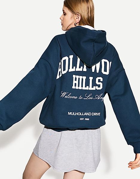 Bershka Hoodie Mit Print Damen S Marinenblau günstig online kaufen