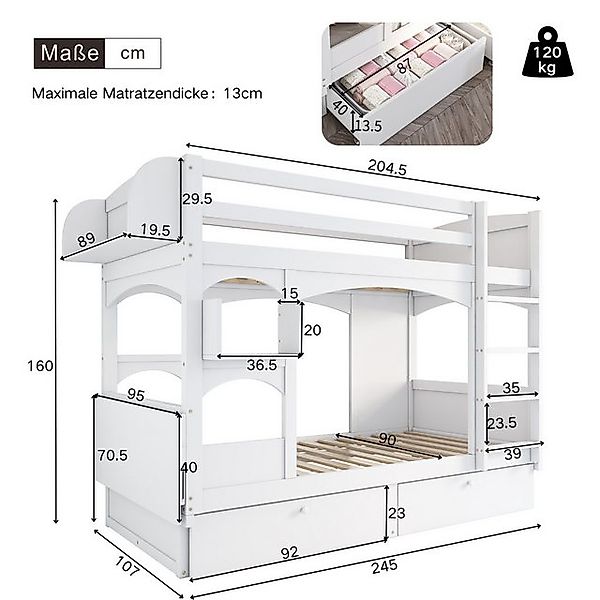Ulife Etagenbett 2-Kinder-Bett mit klappbarem Schreibtisch Regal Leiter und günstig online kaufen