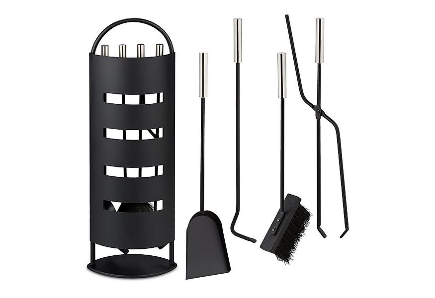 relaxdays Kamingarnitur 5-teiliges Kaminbesteck Schwarz & Silber, (Set, 5-S günstig online kaufen