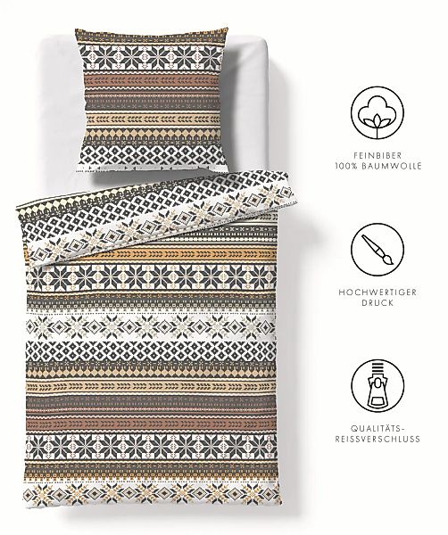 fleuresse Bettwäsche "Aspen" 2 Stk. tlg. Feinbiber mit nordischem Muster günstig online kaufen