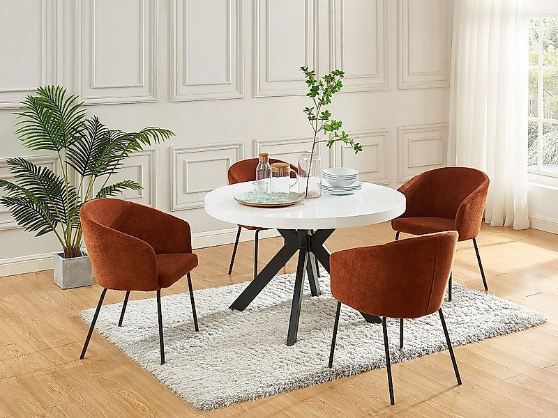 Esstisch - ausziehbar - 4 bis 8 Personen - MDF & Stahl - Weiß lackiert & Sc günstig online kaufen