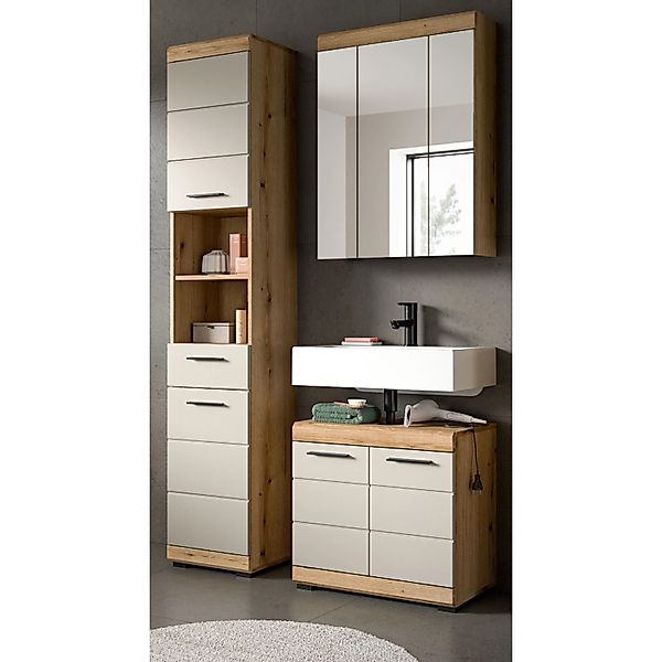 Inn.Furn Badmöbel Set 3-teilig in Sand und Eiche 112 cm Shawn günstig online kaufen