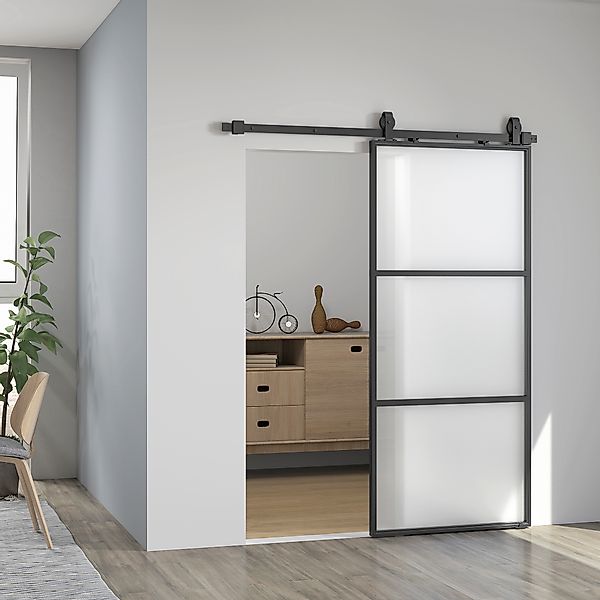 HOMCOM Glasschiebetür Komplettset mit Softclose Zimmertür 91x203 cm Wandmon günstig online kaufen