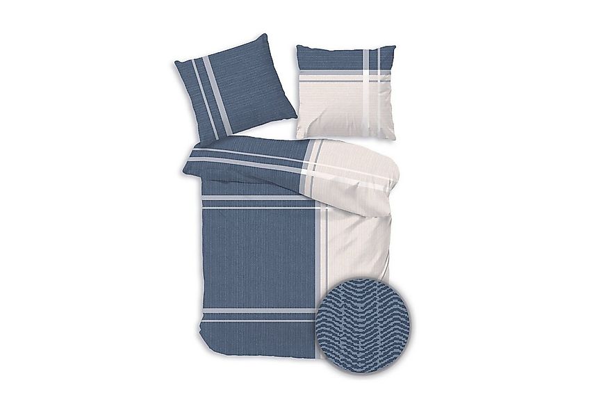 DOBNIG Bettwäsche Flanell, Flanell, 2 teilig, gestreift, blau, creme günstig online kaufen