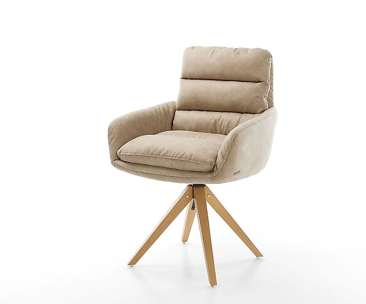 Esszimmerstuhl Abelia-Flex mit Armlehnen Mikrofaser Beige Vintage Holzgeste günstig online kaufen