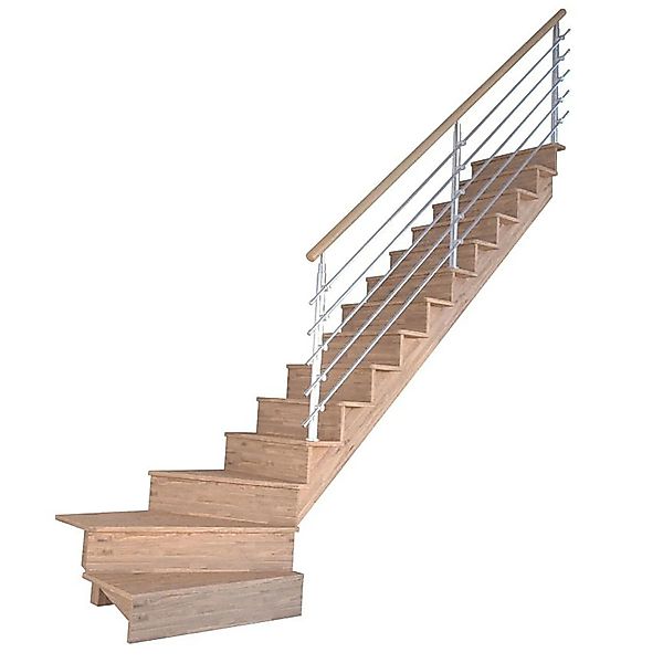 Treppe Lindos Pro Eiche Gew. R 80 cm Setzstufen Design-Geländer-Edelstahl F günstig online kaufen