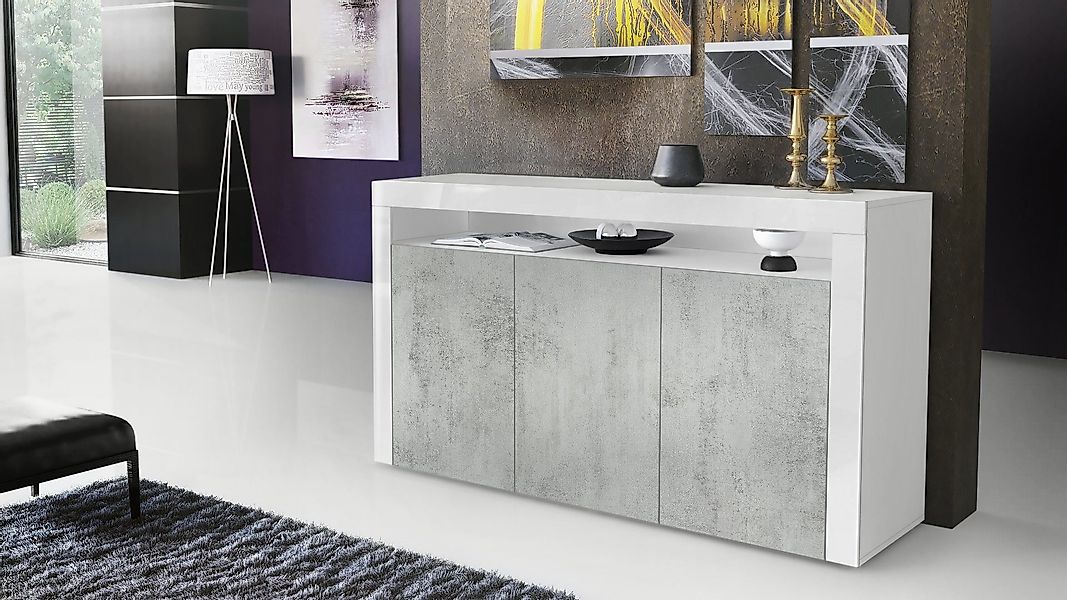 Vladon Sideboard Valencia (Sideboard, mit 3 Türen und 1 offenem Fach), Weiß günstig online kaufen