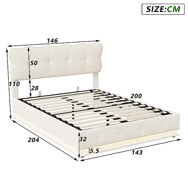 FUROKOY Polsterbett Doppelbett Stauraumbett Hydraulisch anhebbarer Mit LED- günstig online kaufen