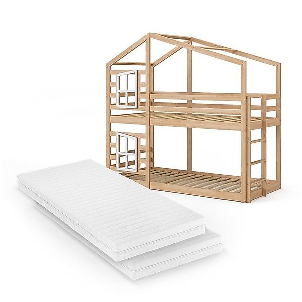 VitaliSpa® Etagenbett Maja, Naturholz, 90x200 cm mit 2 Matratzen, mit Bettf günstig online kaufen