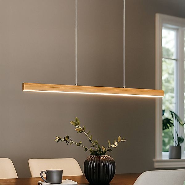 LED-Pendellampe Shine-Wood, Länge 105 cm, Eiche/nickelfarben günstig online kaufen