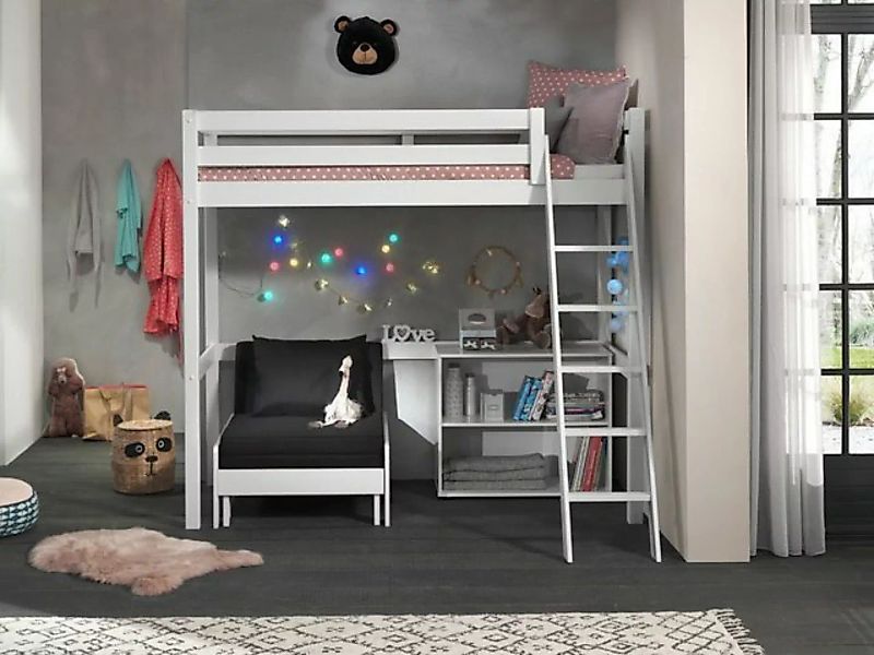 Natur24 Kinderbett Hochbett mit Sesselbett und Regal Pino 90x200cm Kiefer W günstig online kaufen
