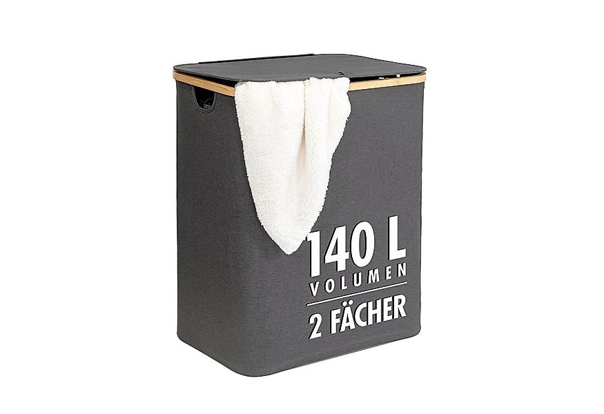 tasir Wäschebox Wäschekorb, 140 Liter, 2 Fächer, mit Deckel und Bambus-Rahm günstig online kaufen