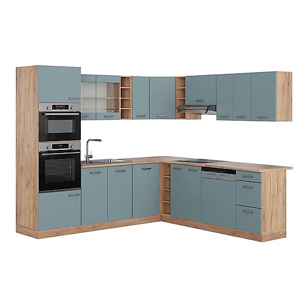 Vicco R-Line Eckküche Blau-Grau/Goldkraft Eiche 237 x 247 cm AP Eiche günstig online kaufen