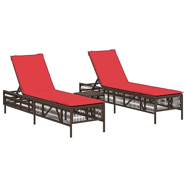 vidaXL Sonnenliegen 2 Stk mit Tisch Braun Poly-Rattan 4002753 günstig online kaufen
