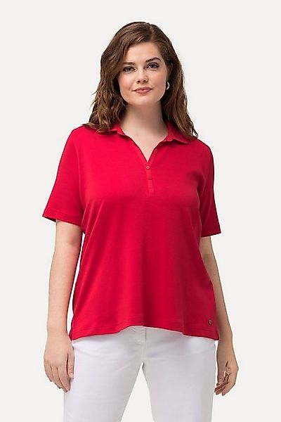 Ulla Popken T-Shirt Poloshirt Webkragen Knopfleiste Halbarm günstig online kaufen