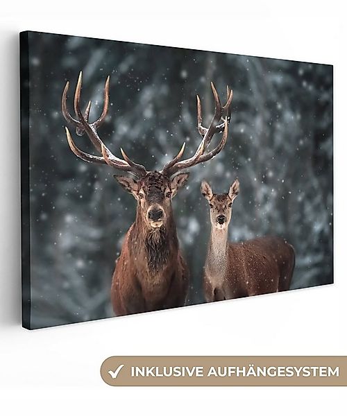 OneMillionCanvasses® Leinwandbild Hirsche - Tiere - Winter - Geweih - Schne günstig online kaufen